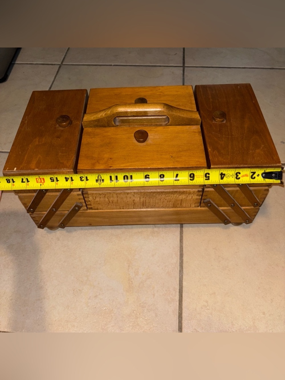 Antique Mid-Century Poland Beechwood Cantilever Sewing Box 1970-1980 - Picture 11 of 12
